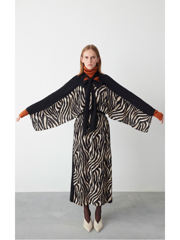 Zebra Baskılı Maksi Elbise
