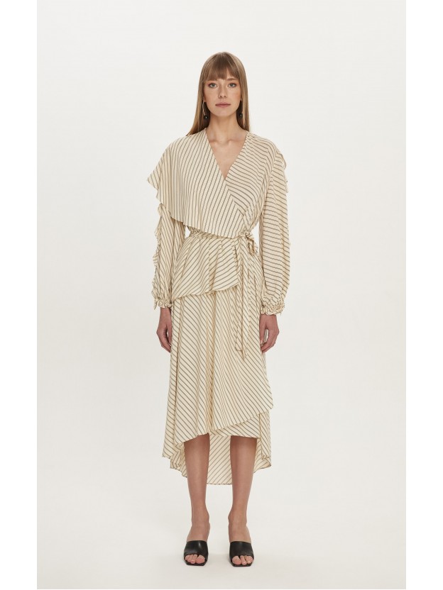 Çizgili Drape Elbise