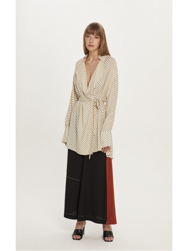 Çizgili Drape Bluz